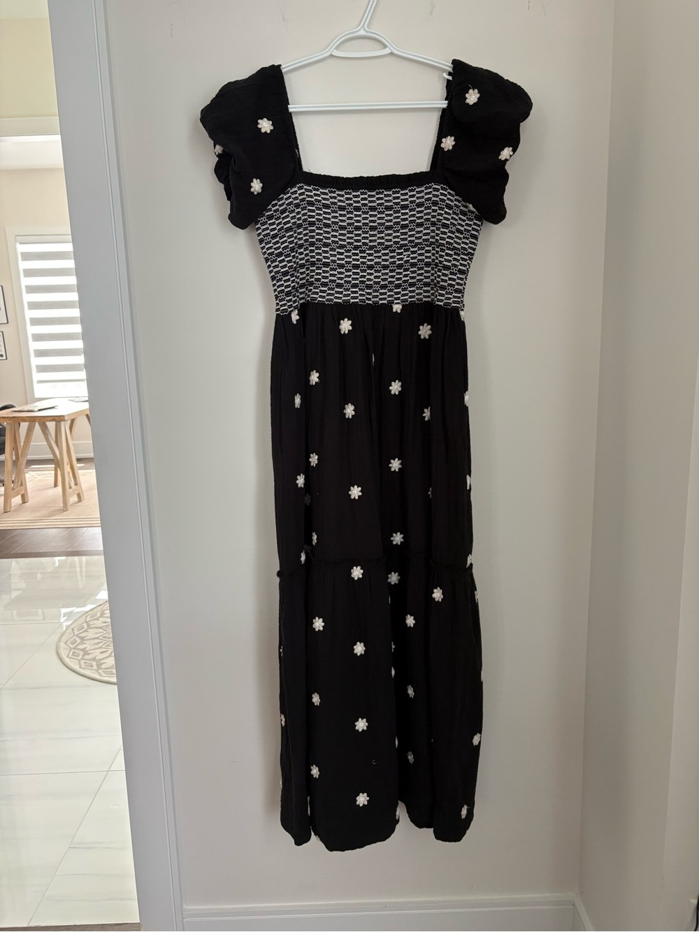 RD Style Black Midi/Maxi Dress with White Daisy Embroidered Appliqué 100% Cotton - Picture 5 of 13